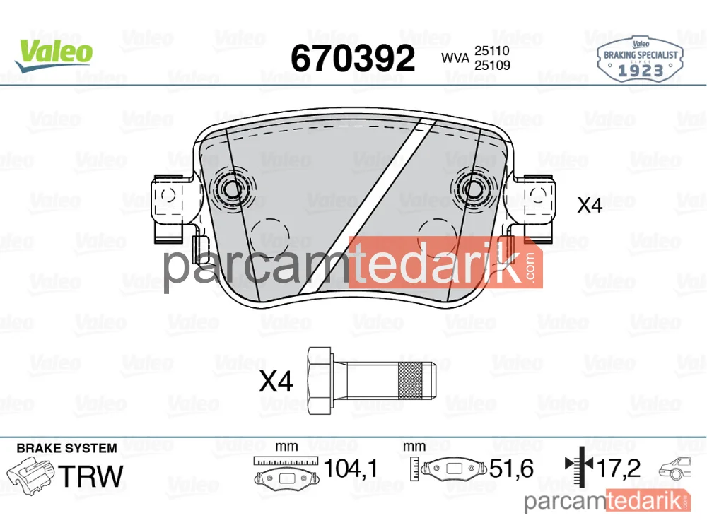 670392 | Fren Balatası (Arka) — Seat Leon ST, Skoda Octavia III, VW Caddy IV